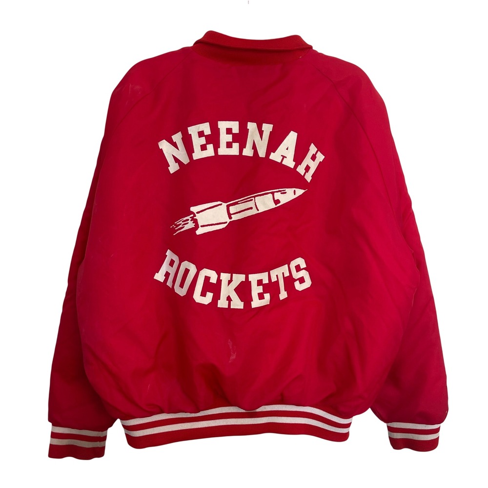 Vintage Hilton Neenah Rockets Varsity Bomber Jacket Red Mens XL Made in USA